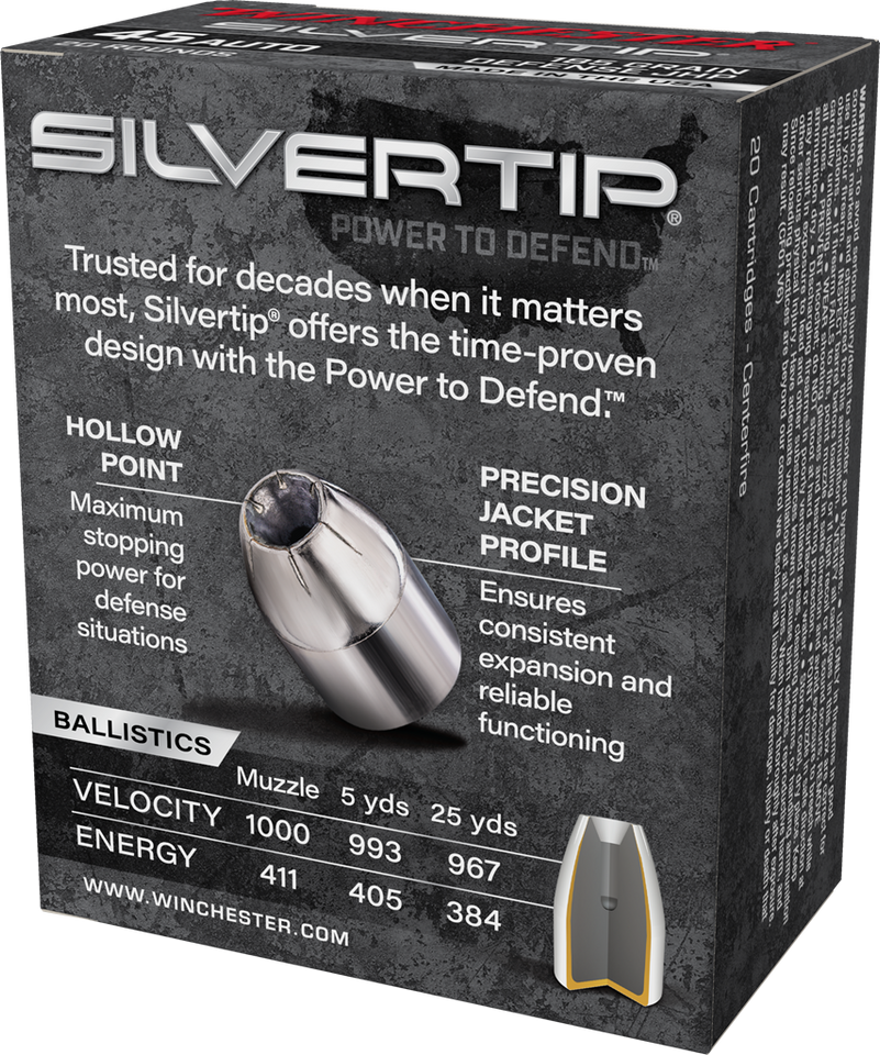 Winchester .45 ACP 185gr Jacketed Hollow Point (JHP) ammunition