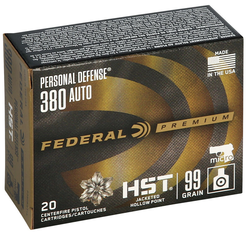 Federal .380 ACP 99gr Jacketed Hollow Point (JHP) ammunition