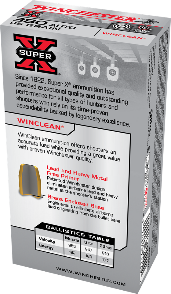 Winchester .380 ACP 95gr Soft Point ammunition