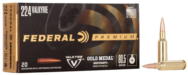 Federal .224 Valkyrie 80.5gr Hollow Point Boat Tail (HPBT) ammunition
