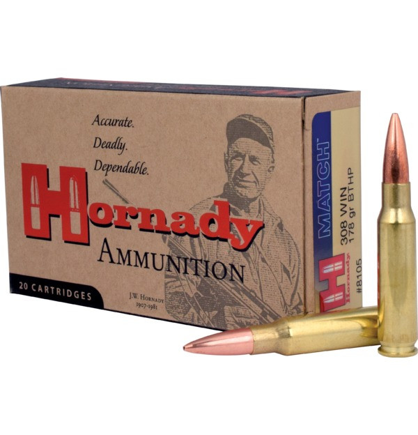 Hornady .308 Winchester 178gr Hollow Point Boat Tail (HPBT) ammunition