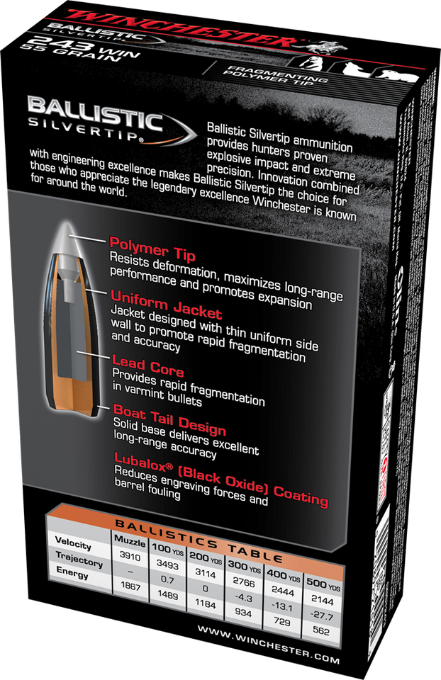 Winchester Ballistic Silvertip .243 Win 55 Grain Polymer Tipped