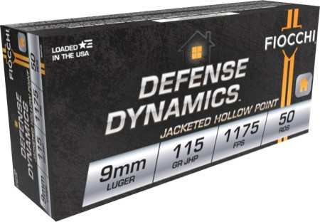 Fiocchi 9mm Luger 115gr Jacketed Hollow Point (JHP) ammunition
