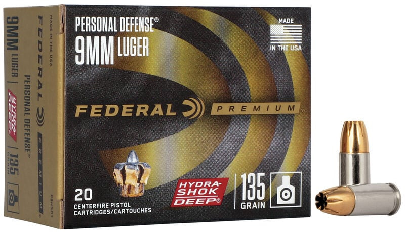 Federal Personal Defense Hydra-Shok Deep 9mm 135 Grain Jacketed Hollow Point (JHP)