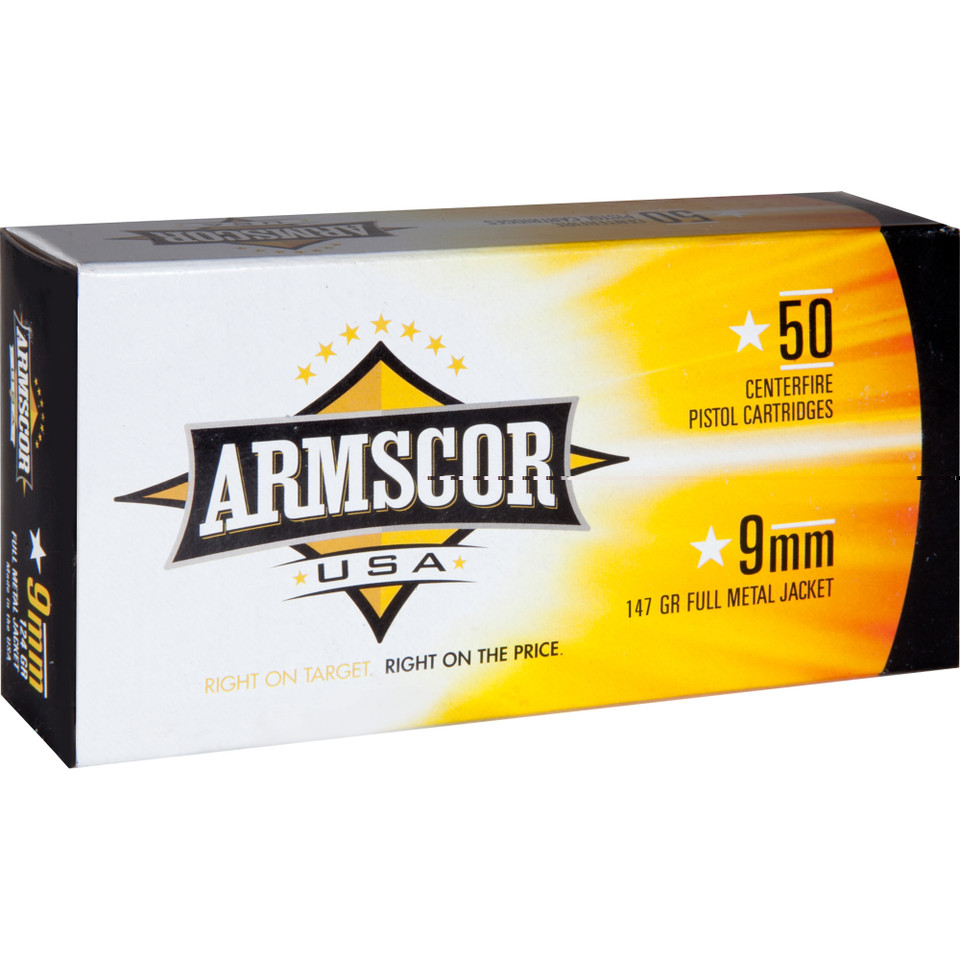 Armscor 9mm Luger 147gr Full Metal Jacket (FMJ) ammunition
