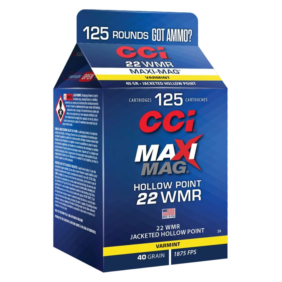 CCI .22 WMR 40gr Jacketed Hollow Point (JHP) ammunition