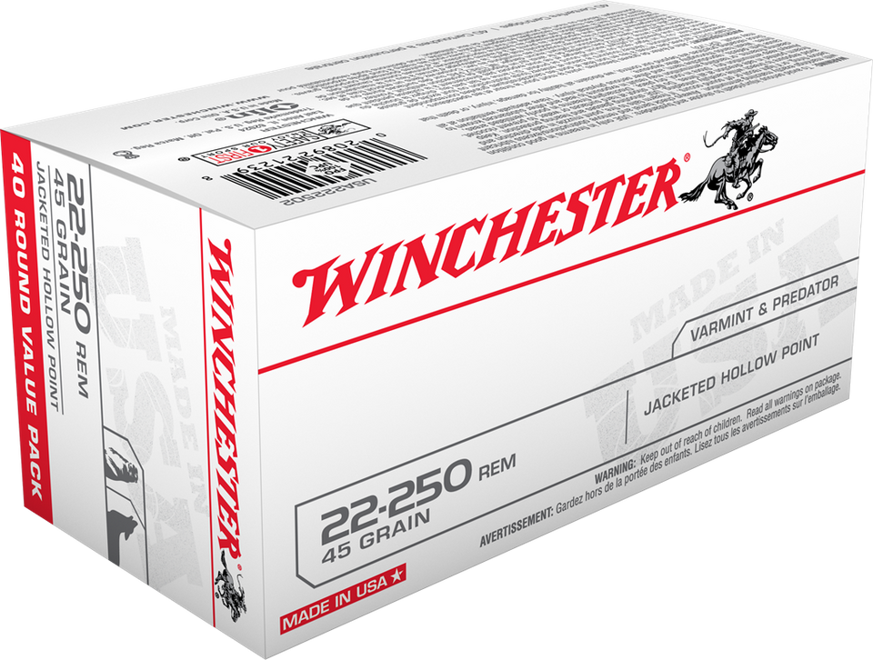 Winchester .22-250 Remington 45gr Jacketed Hollow Point (JHP) ammunition