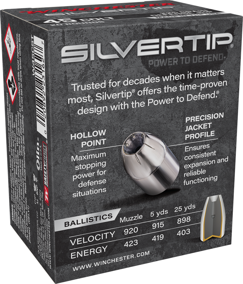 Winchester .45 Colt 225gr Jacketed Hollow Point (JHP) ammunition