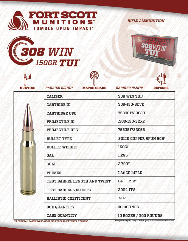 Fort Scott Munitions .308 Winchester 150gr Solid ammunition