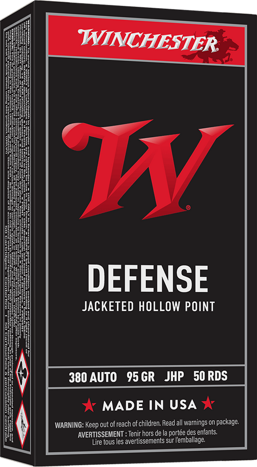 Winchester Defense .380 ACP 95 Grain Jacketed Hollow Point (JHP)