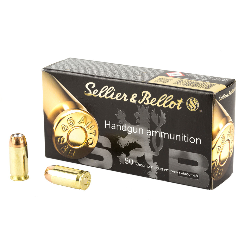 Sellier & Bellot .45 ACP 230gr Jacketed Hollow Point (JHP) ammunition
