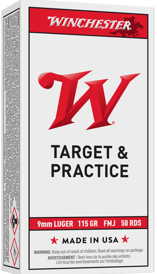 Winchester 9mm Luger 115gr Full Metal Jacket (FMJ) ammunition