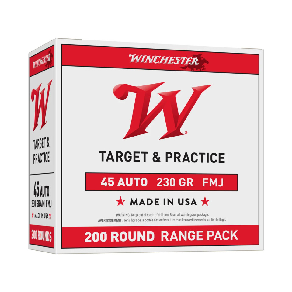 Winchester .45 ACP 185gr Full Metal Jacket (FMJ) ammunition