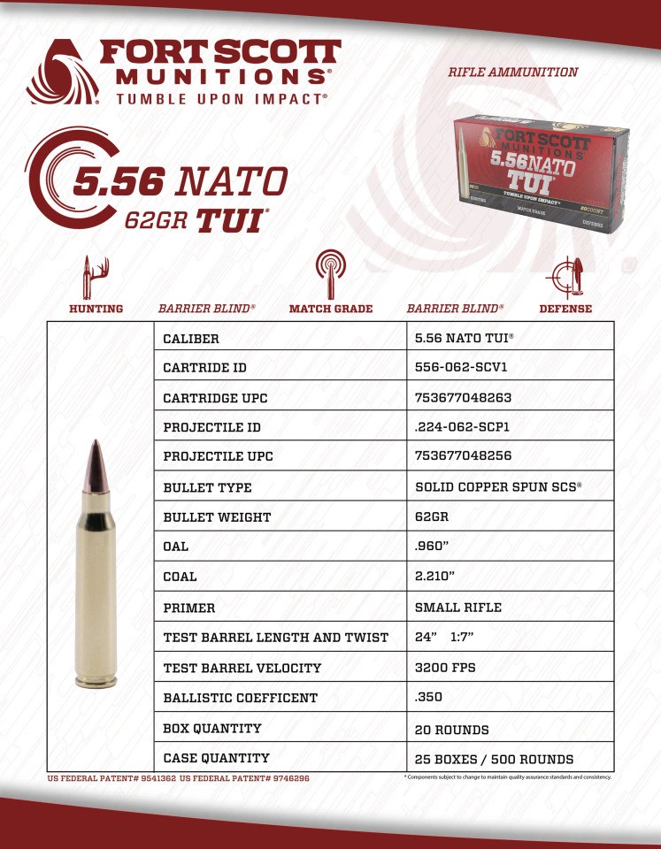 Fort Scott Munitions 5.56 NATO 62gr Solid Copper ammunition