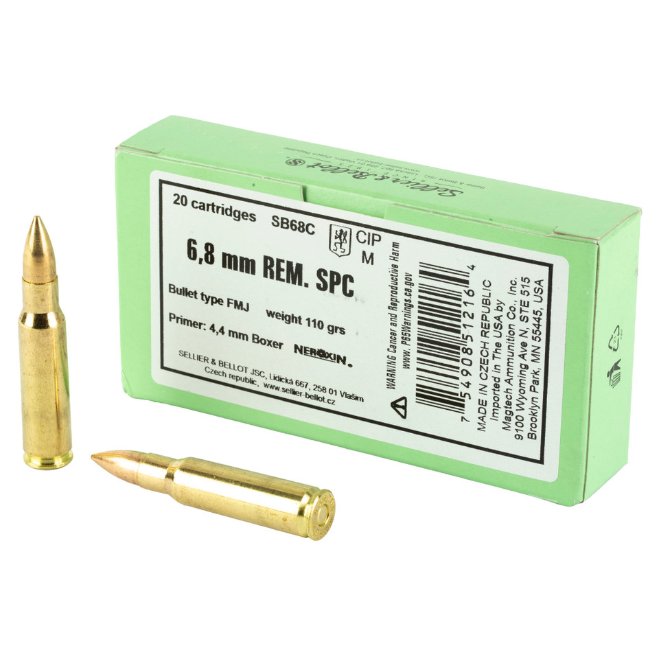 Sellier & Bellot 6.8 SPC 110gr Full Metal Jacket (FMJ) ammunition