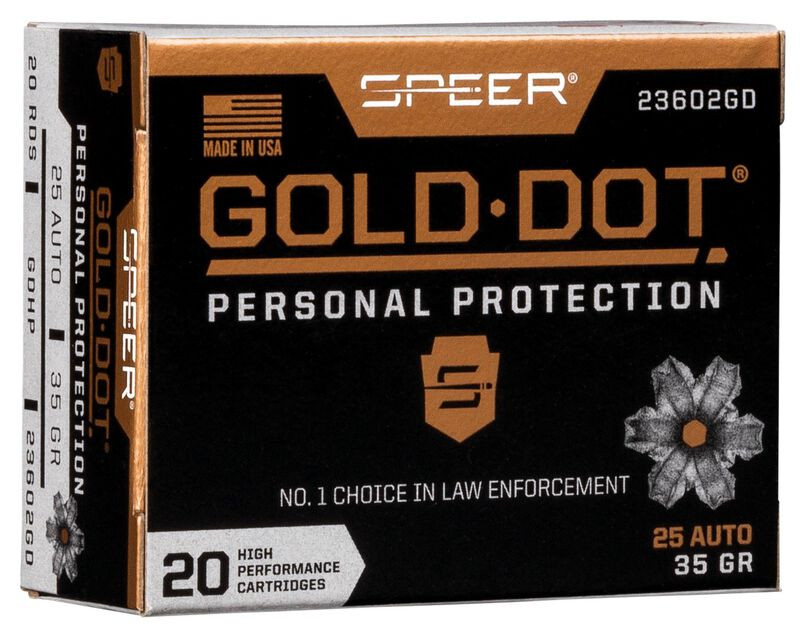 Speer Ammunition .25 ACP 35gr Hollow Point (HP) ammunition