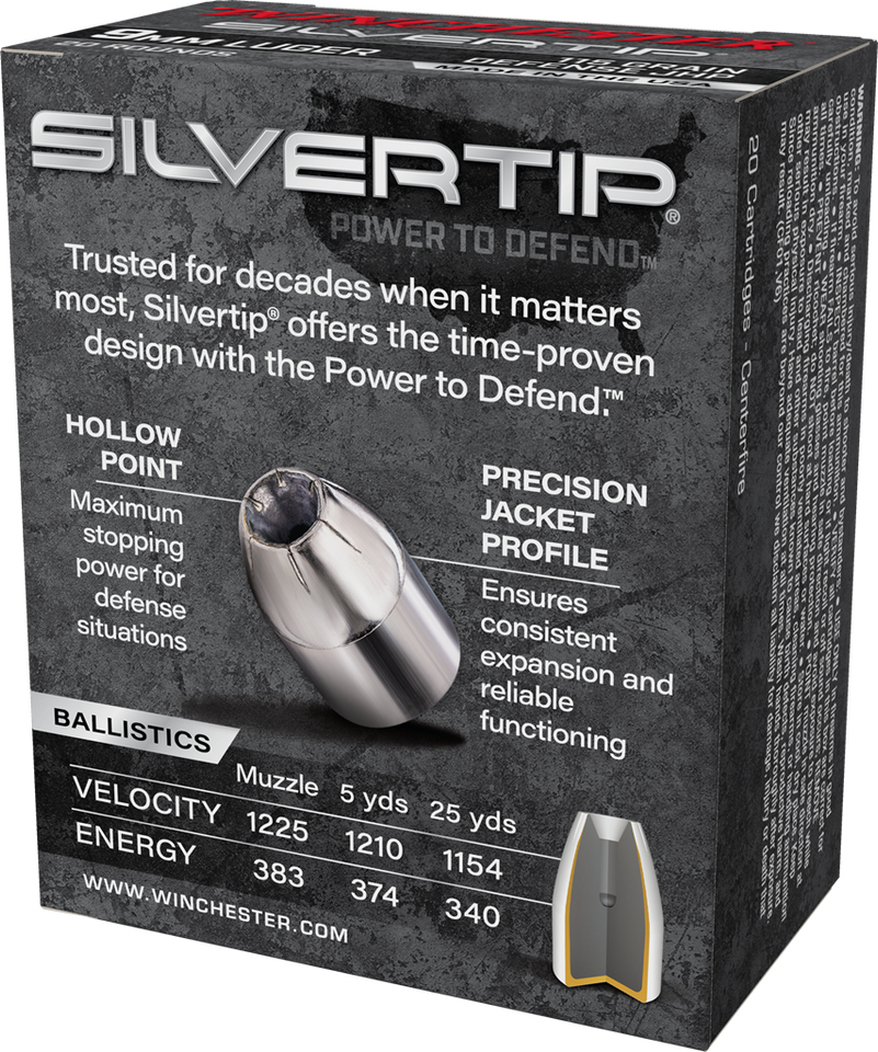 Winchester 9mm Luger 115gr Jacketed Hollow Point (JHP) ammunition