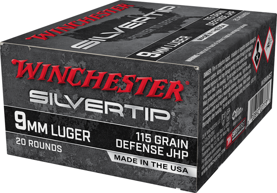 Winchester 9mm Luger 115gr Jacketed Hollow Point (JHP) ammunition