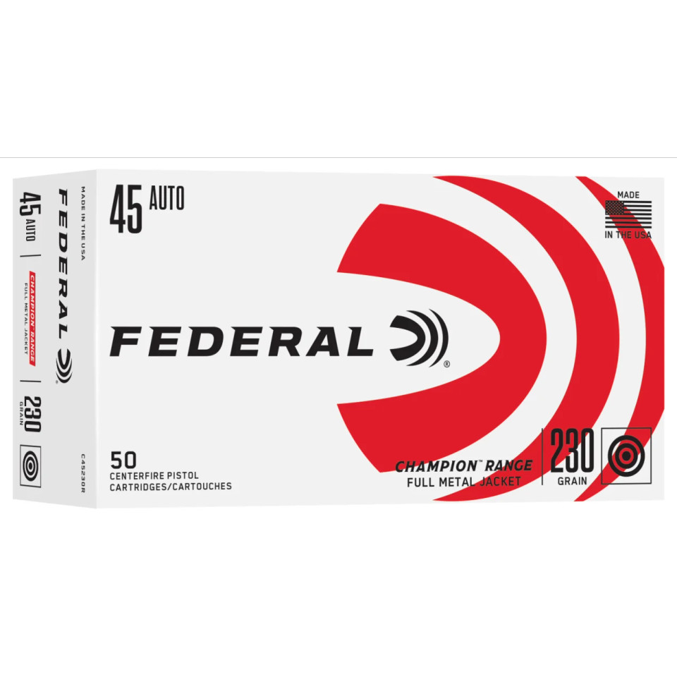 Federal .45 ACP 230gr Full Metal Jacket (FMJ) ammunition