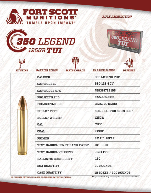 Fort Scott Munitions .350 Legend 125gr Solid ammunition