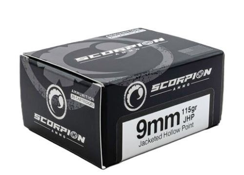 Scorpion Ammo 9mm Luger 115gr Jacketed Hollow Point (JHP) ammunition