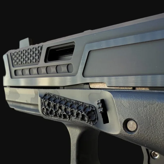 Present-day Shogun work: milled slide over a stippled frame panel