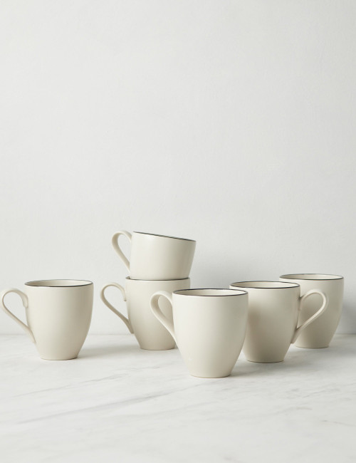 Costa Nova Augusta Mugs (Set of 6), Natural/Black