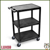 Luxor  3 Flat Shelf Plastic Utility Cart (HE34) - Black