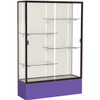 Spirit  48"W x 80"H x 16"D  Lighted Floor Case, Plaque Back, Dk. Bronze Finish, Purple Base and Top