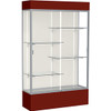 Spirit  48"W x 80"H x 16"D  Lighted Floor Case, Plaque Back, Satin Finish, Maroon Base and Top