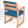 Wooden Malle Valley Collection Four Seat Chair, Center Arms, Sled Base, Blue Vinyl, Light Oak