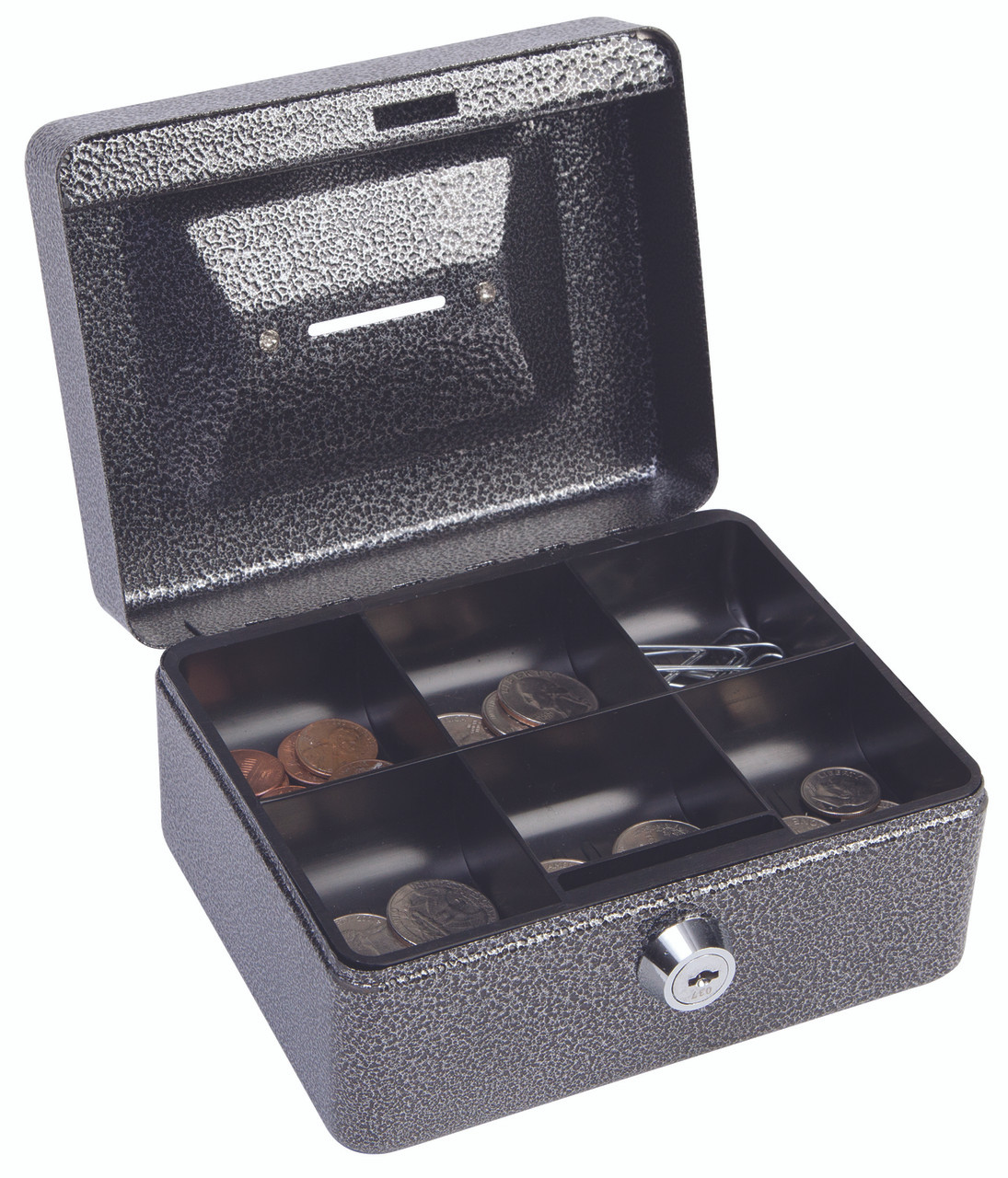 Hercules CB0604 Key Locking Cash Box, 6" x 4.62" x 3", Recycled Steel, Silver Vein Coin Cash Box