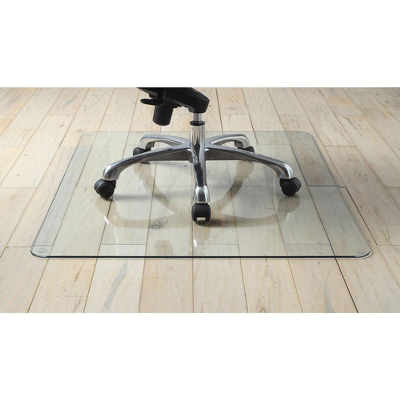 Lorell Tempered Glass Chairmat, Floor - 60" Length x 48" Width x 0.25" Thickness - Rectangle - Tempered Glass - Clear