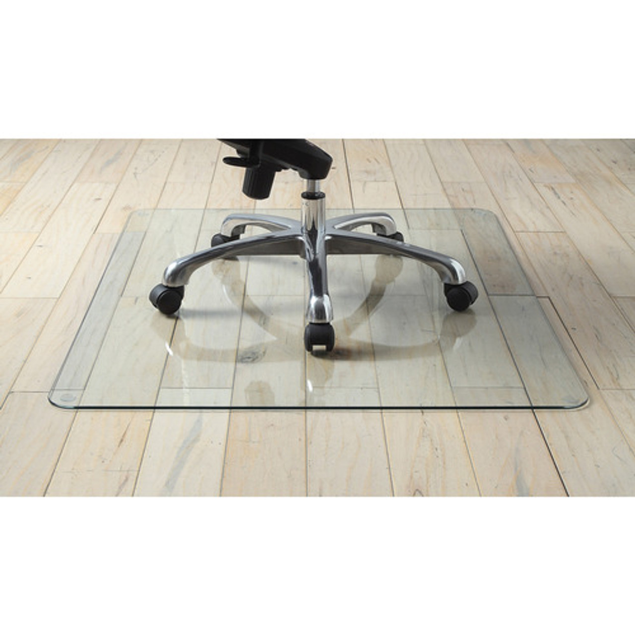 Lorell Tempered Glass Chairmat, Floor, Pile Carpet, Hardwood Floor, Marble - 36" Length x 46" Width x 0.25" Thickness - Rectangle - Tempered Glass - Clear