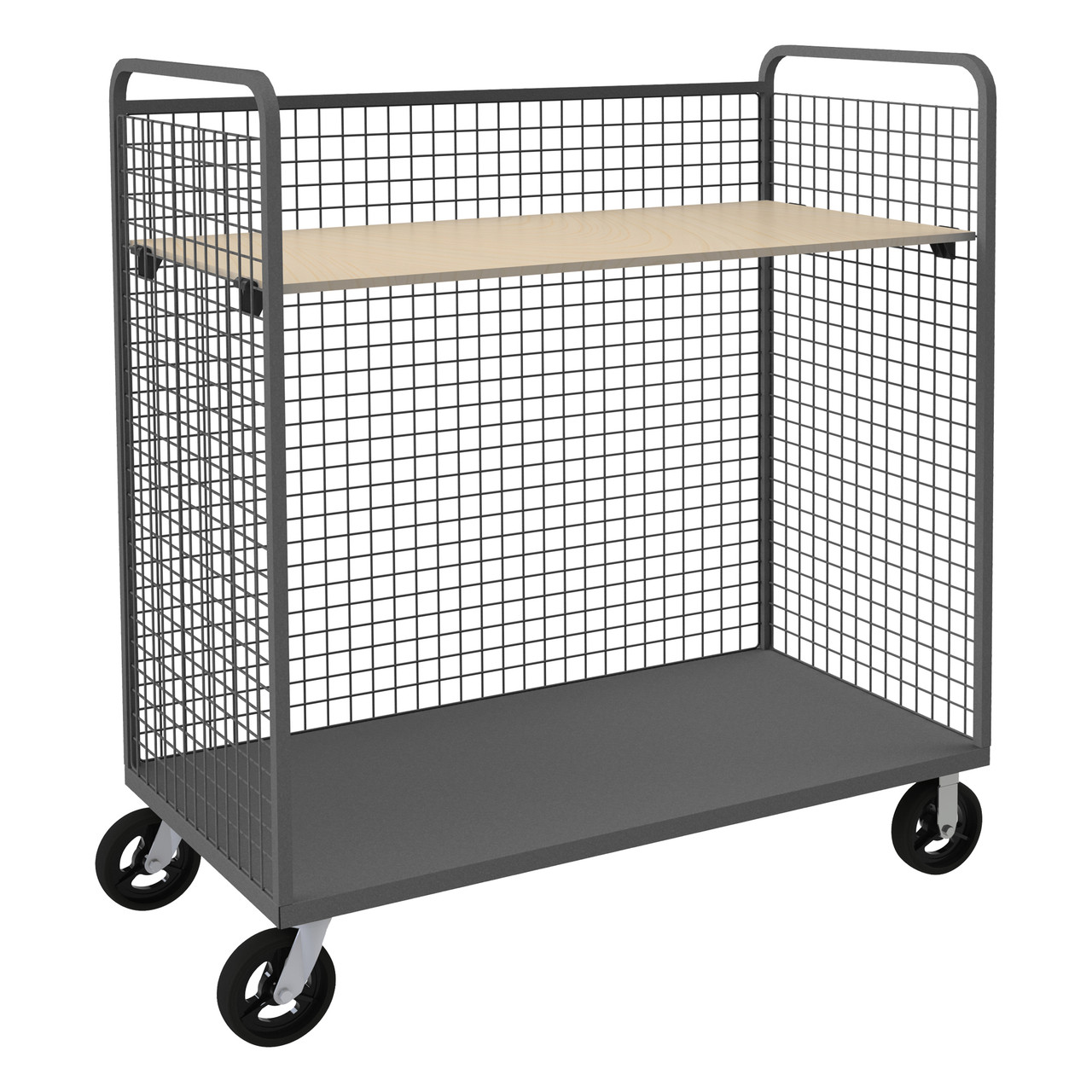 DURHAM 3-SIDED WIRE CART WITH 1 ADJ WOOD SHELF, 30X60X68, 95