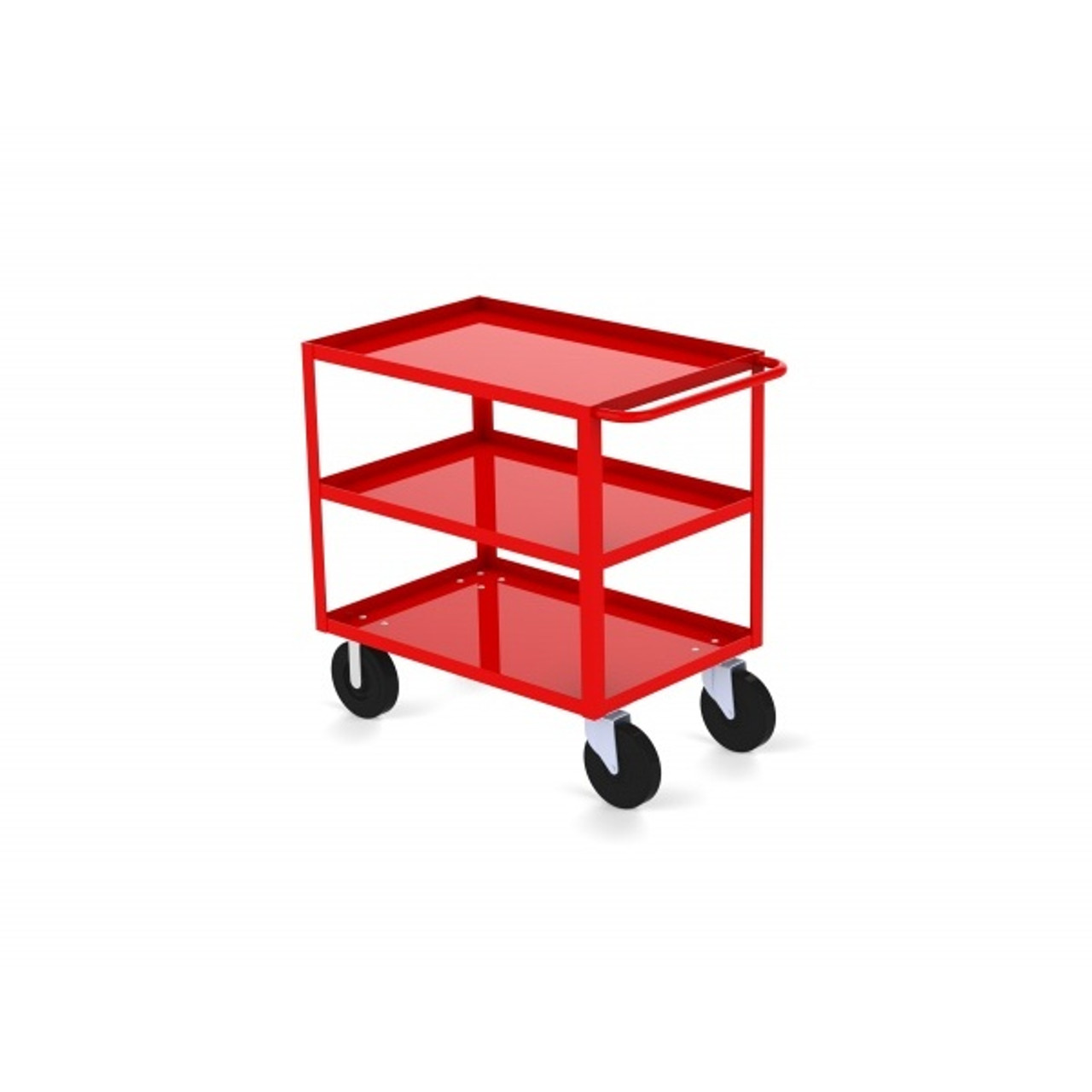 Valley Craft Three Shelf 24 x 36" Utility Cart, Red with Mold On Casters(CALL FOR BEST PRICING)
