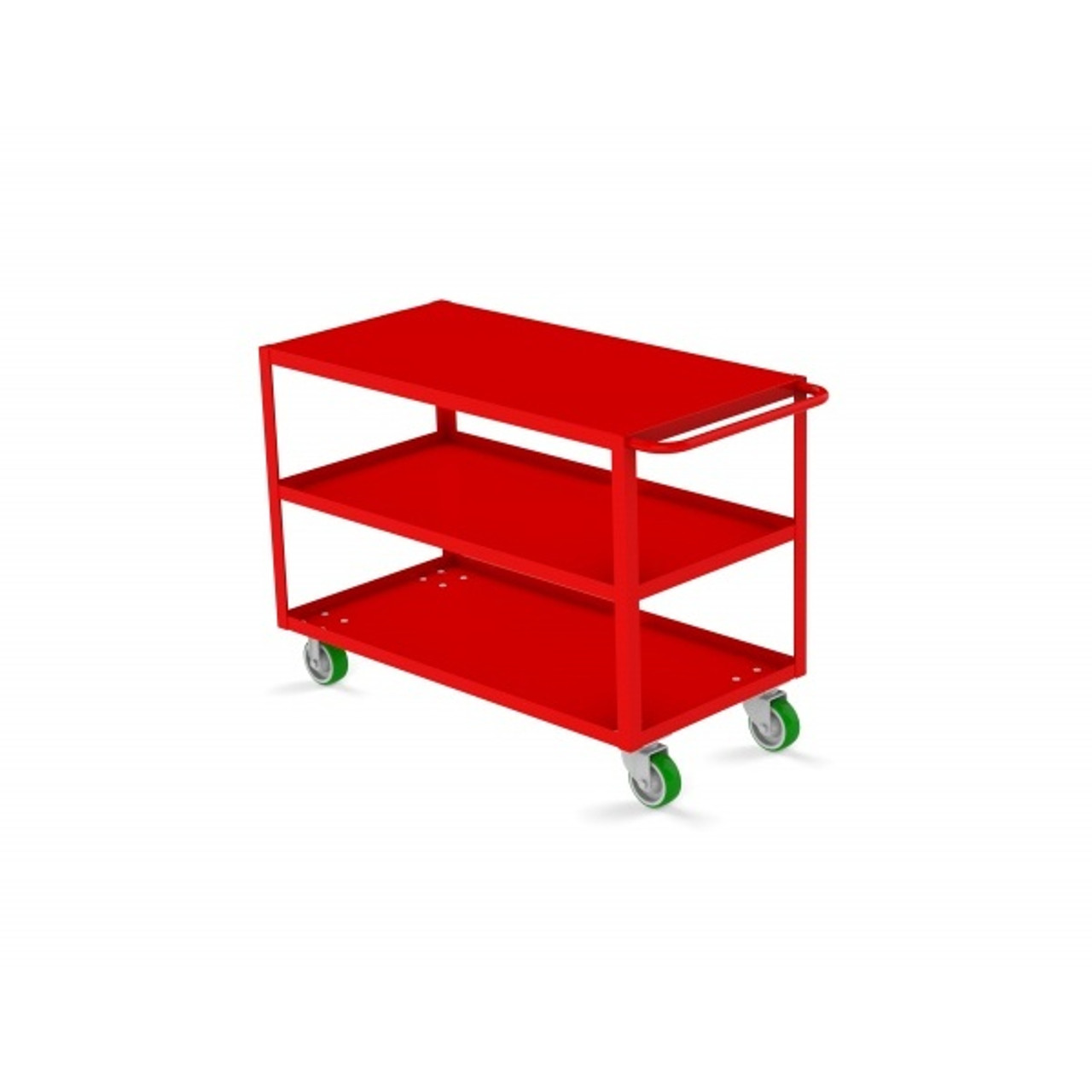 Valley Craft Three Shelf 30 x 48" Flush-Top Utility Cart, Red with Poly Casters (CALL FOR BEST PRICING)