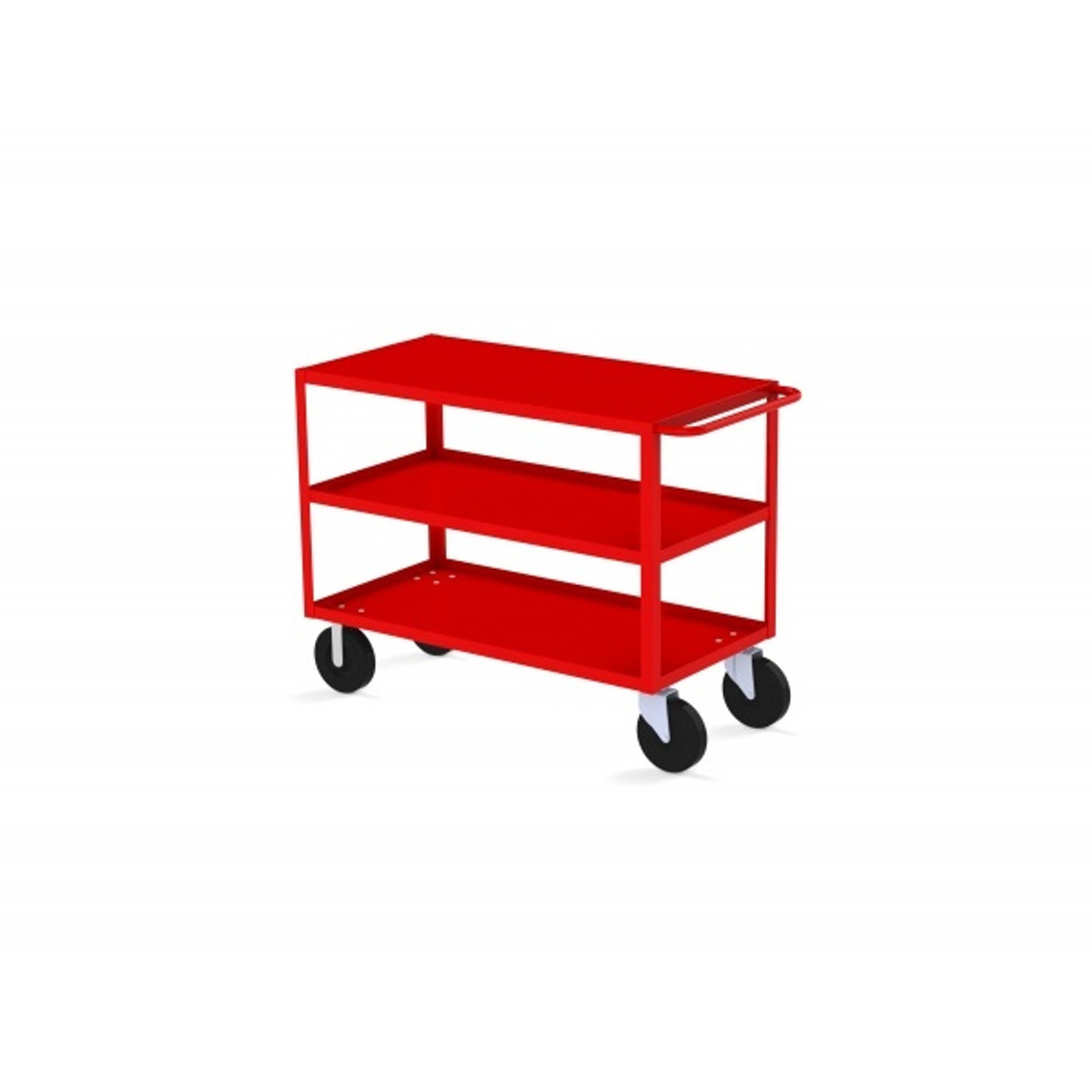 Valley Craft Three Shelf 30 x 48" Flush-Top Utility Cart, Red with Mold On Casters (CALL FOR BEST PRICING)