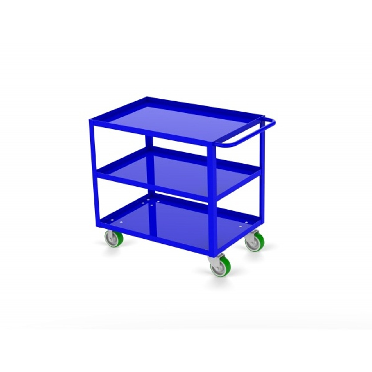 Valley Craft Three Shelf 30 x 60" Utility Cart, Blue with Mold On Casters(CALL FOR BEST PRICING)