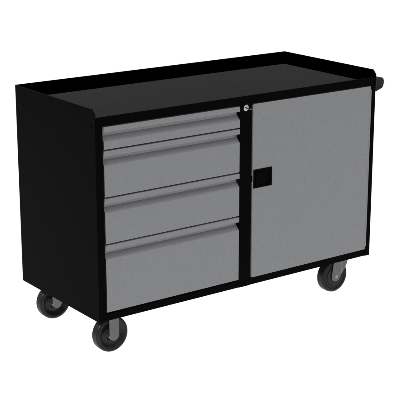 Valley Craft 48" Deluxe Mobile Workbench - 1 set of 3, 6, 6, 9" Drawers and 1 Door Black/Silver(CALL FOR BEST PRICING)