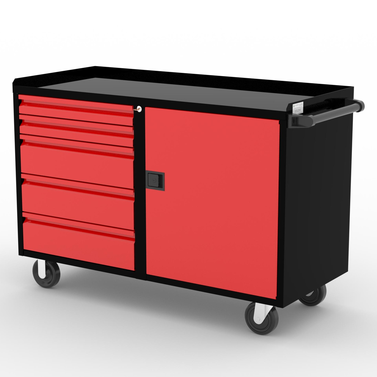 Valley Craft 48" Deluxe Mobile Workbench - 1 set of 3, 3, 6, 6, 6" Drawers and 1 Door Black/Red(CALL FOR BEST PRICING)