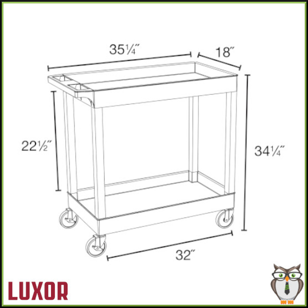 32" x 18" Tub Cart - Two Shelves (EC11) - Dimensions