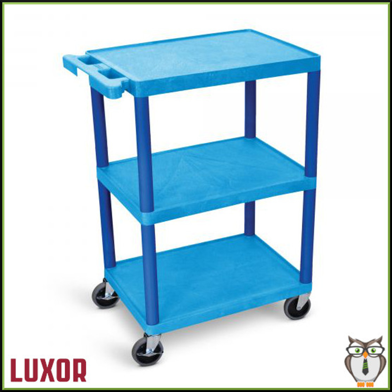Luxor  3 Flat Shelf Plastic Utility Cart (HE34) - Blue