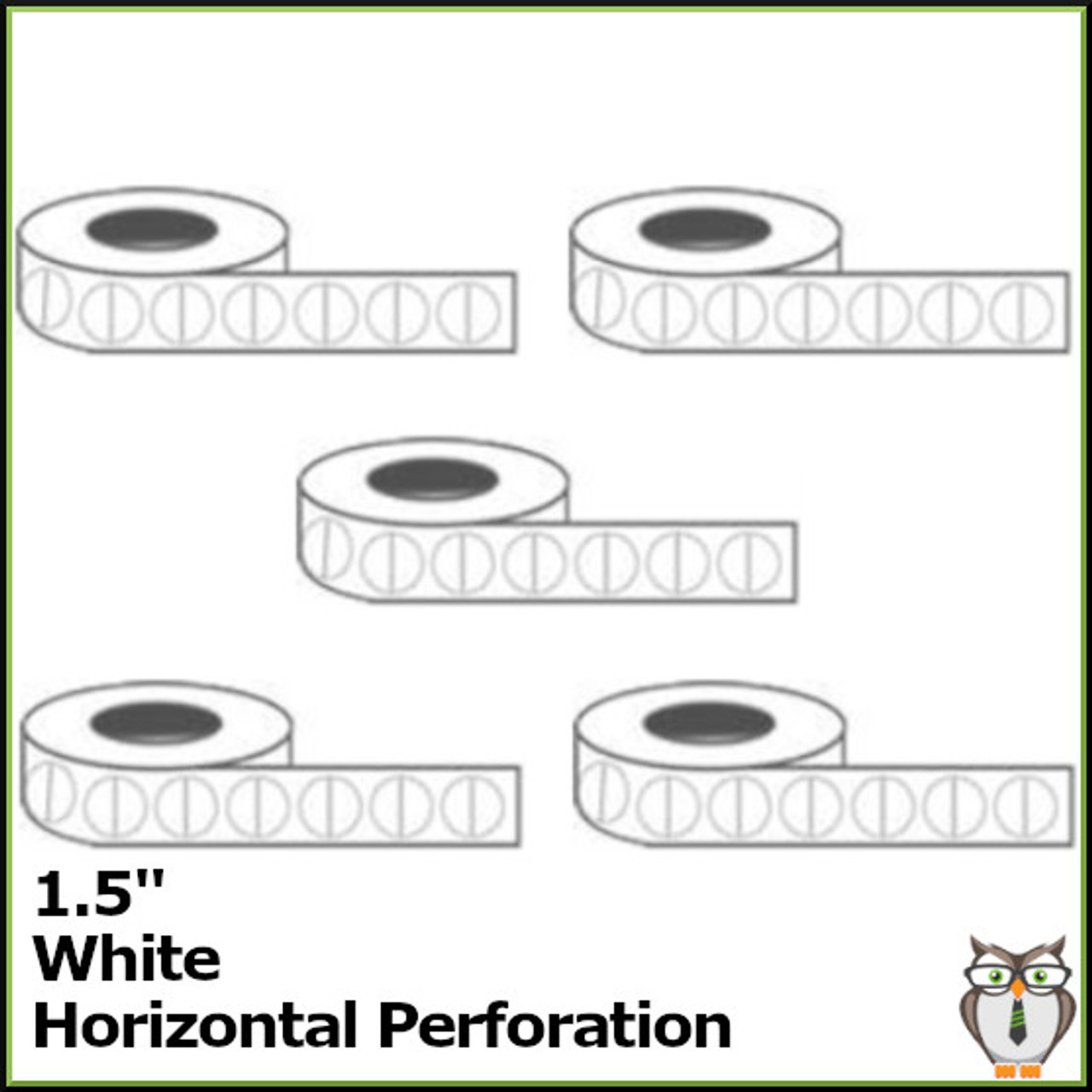 Staplex® Tabster White 1.5" Tabs with Horizontal Perforation (12,500ct. - 5 rolls) (TB-1.5WHP) graphic