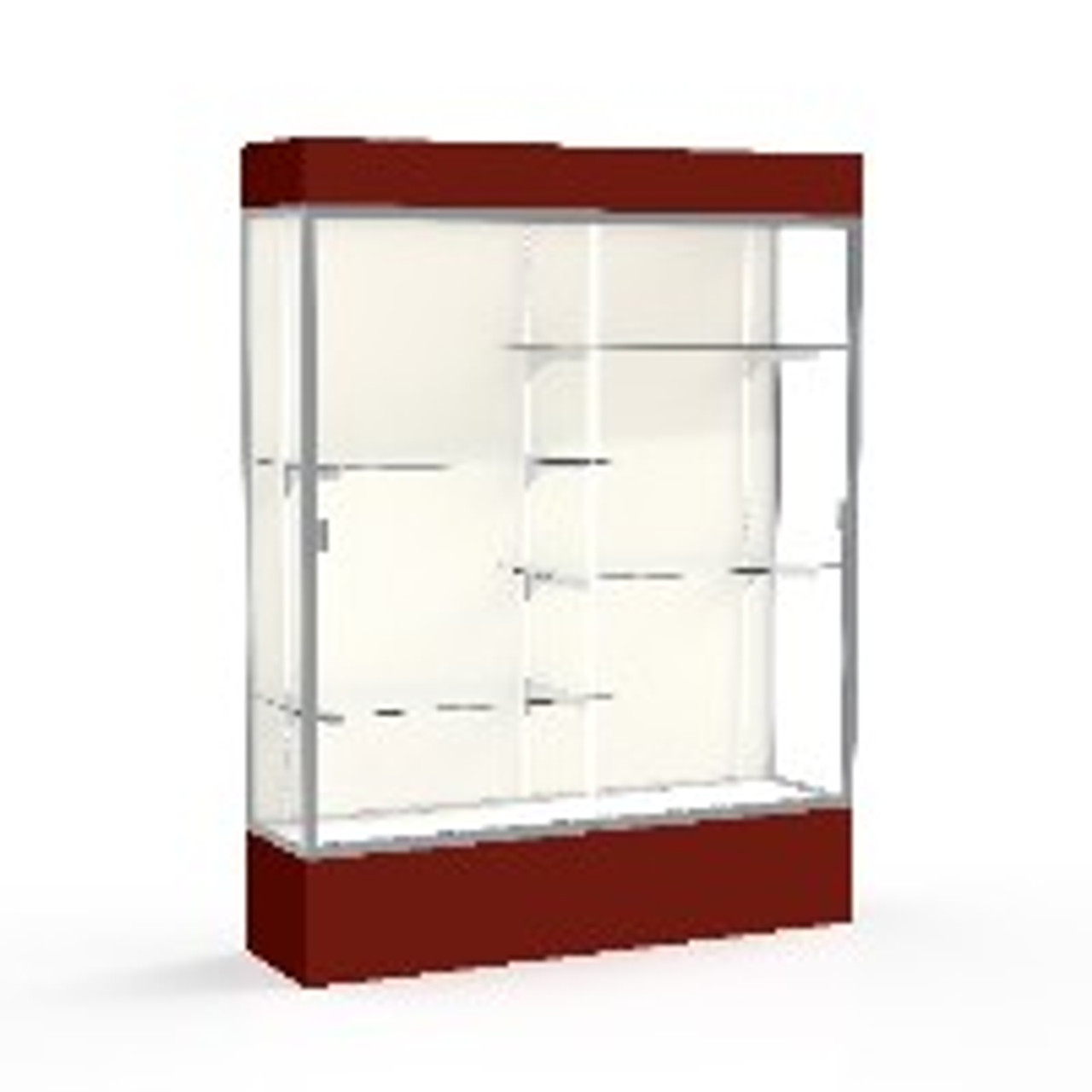 Spirit  60"W x 80"H x 16"D  Lighted Floor Case, Plaque Back, Satin Finish, Maroon Base and Top