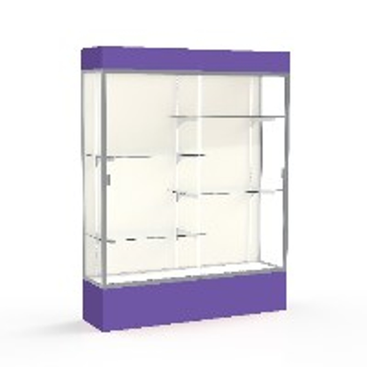 Spirit  60"W x 80"H x 16"D  Lighted Floor Case, Plaque Back, Satin Finish, Purple Base and Top