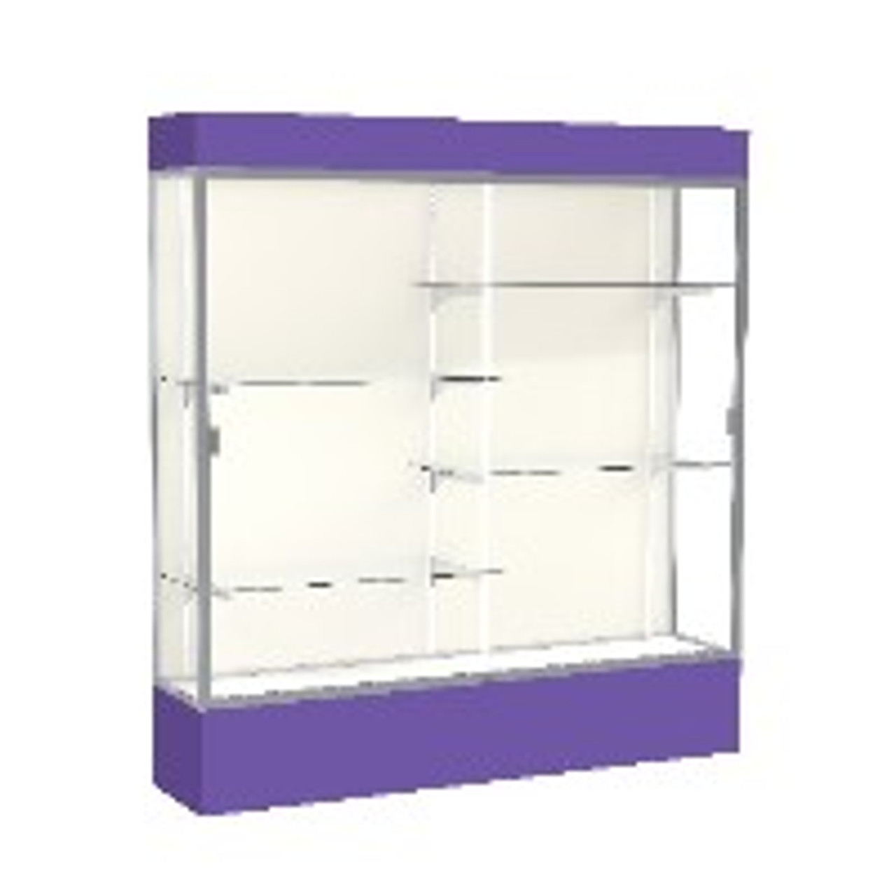 Spirit  72"W x 80"H x 16"D  Lighted Floor Case, Plaque Back, Satin Finish, Purple Base and Top