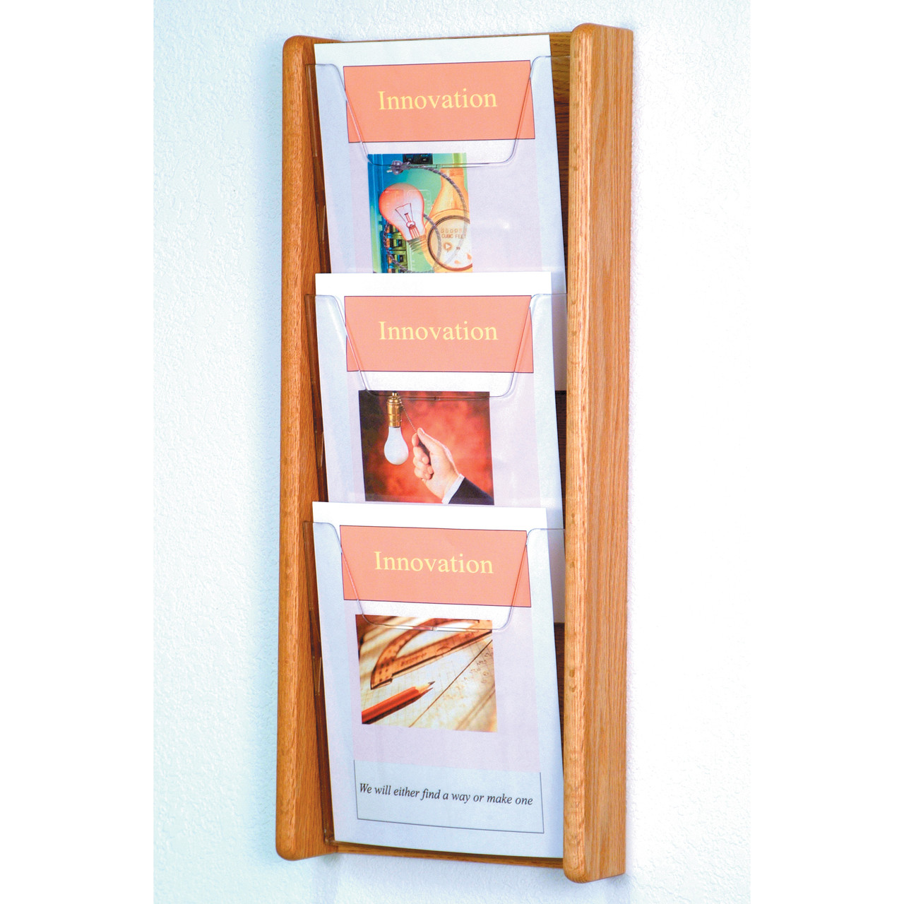 Wooden Mallet Stance 3 Pocket Wall Display, 3H, Black/Mahogany