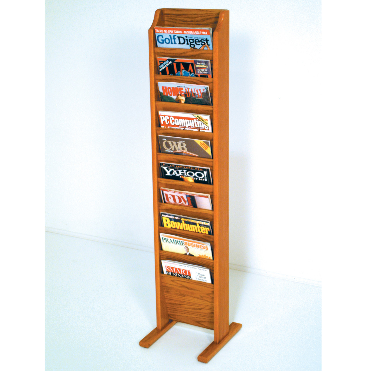 Wooden Mallet Cascade Free Standing 10 Pocket Magazine Rack, Black/Light Oak