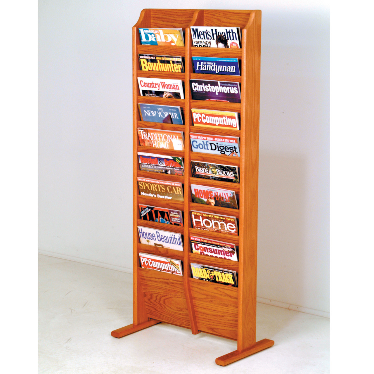 Wooden Mallet Cascade Free Standing 20 Pocket Magazine Rack, Black/Medium Oak